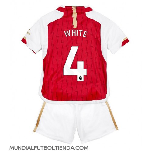 Camiseta Arsenal Benjamin White #4 Primera Equipación Replica 2023-24 para niños mangas cortas (+ Pantalones cortos)